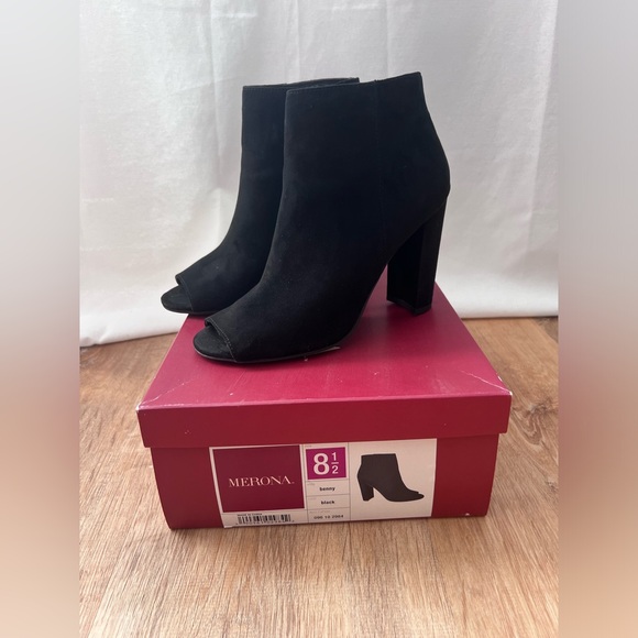 Merona Shoes - Merona peep toe, zip-up suede booties. Size 8.5